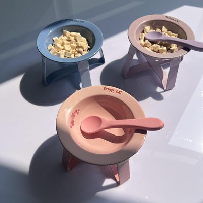 韩国BRIDGE套装增高宠物陶瓷飞碟粮碗dog黑色水碗矮脚带架猫狗cat