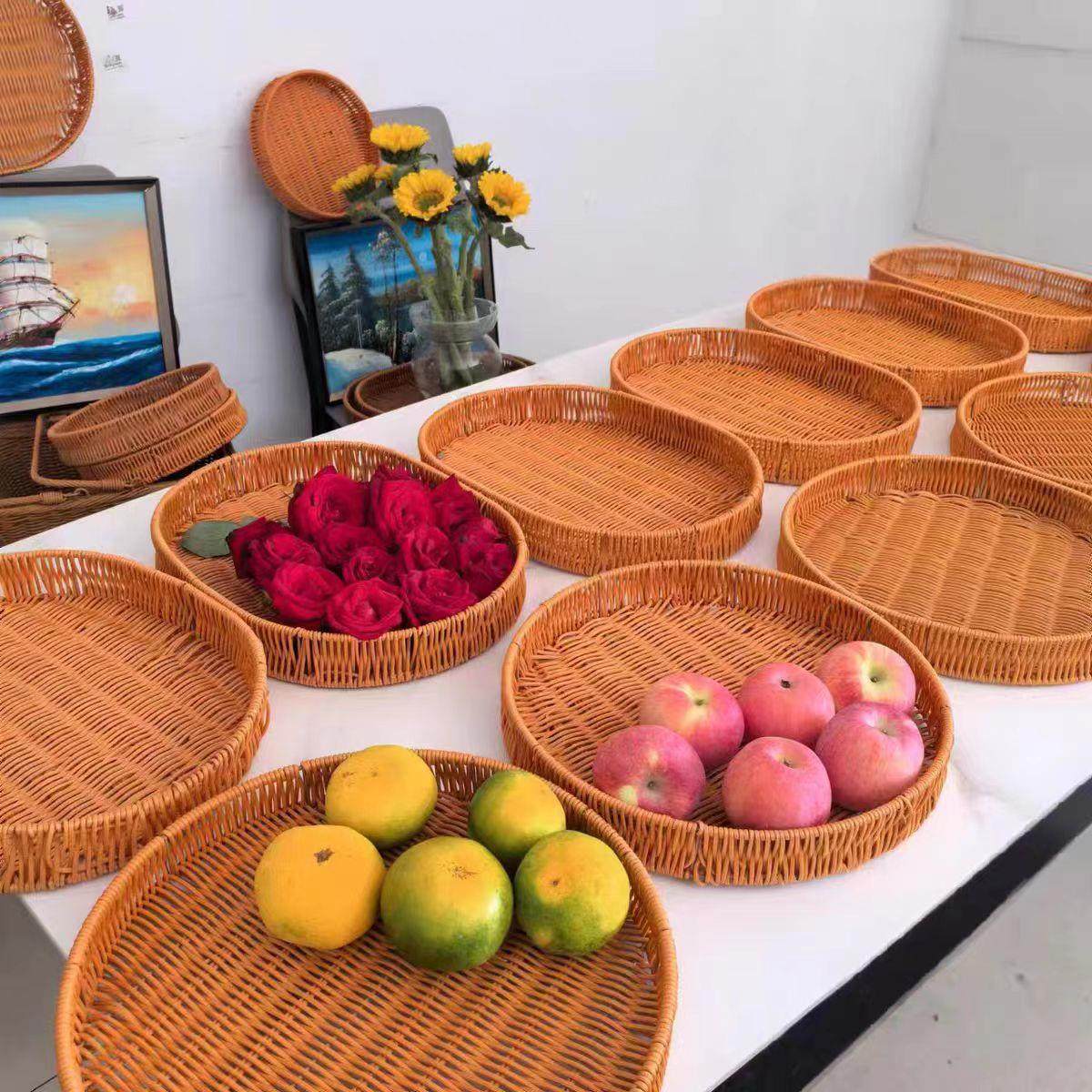 超市水果盘面包篮展示筐彷藤编果盘水果篮长方形点心盘果盆收纳筐