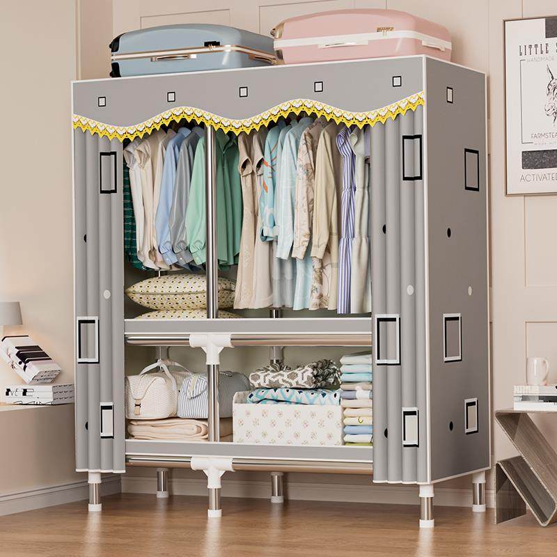 简易衣柜家用卧室出租房用布衣柜全钢架钢管加厚加粗加固收纳衣橱