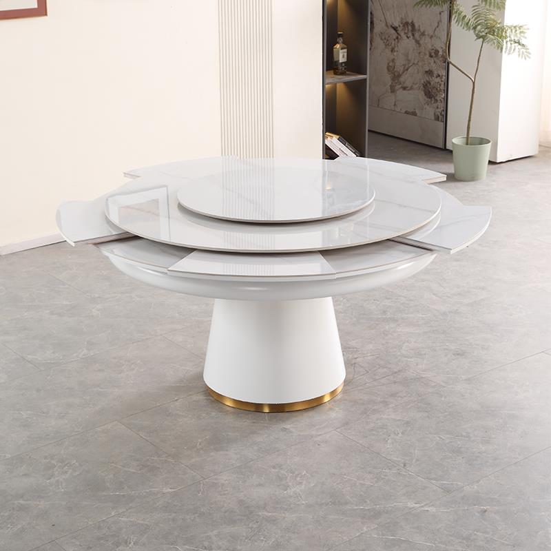 岩板变形餐桌实木餐桌家用可变圆桌旋转伸缩多扩大功能餐桌椅组合