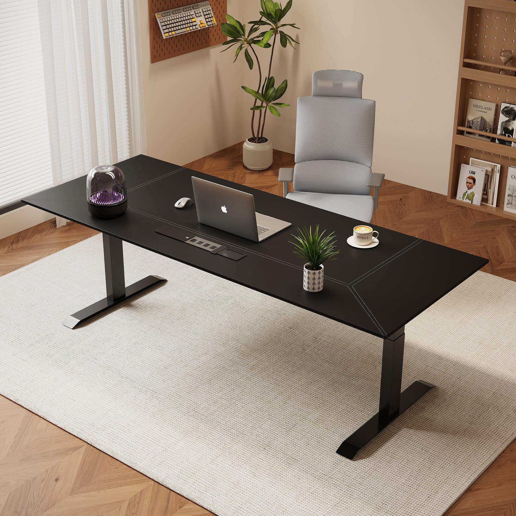 电动升降桌皮面双电机可升降电脑桌智能书桌办公桌写字工作台 H07