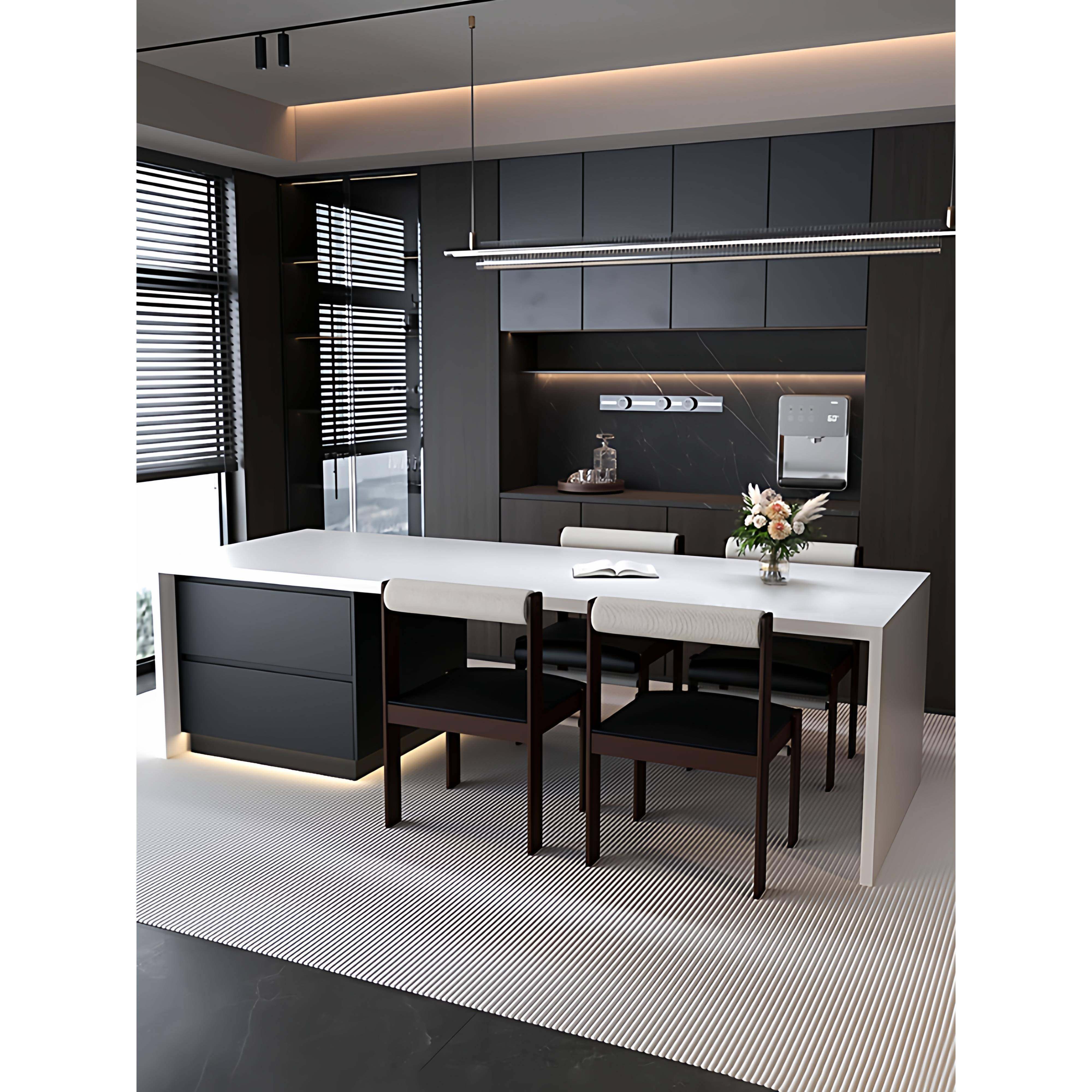 Ancalm岩板齐平岛台餐桌一体水吧台家用开放式厨房中倒导台