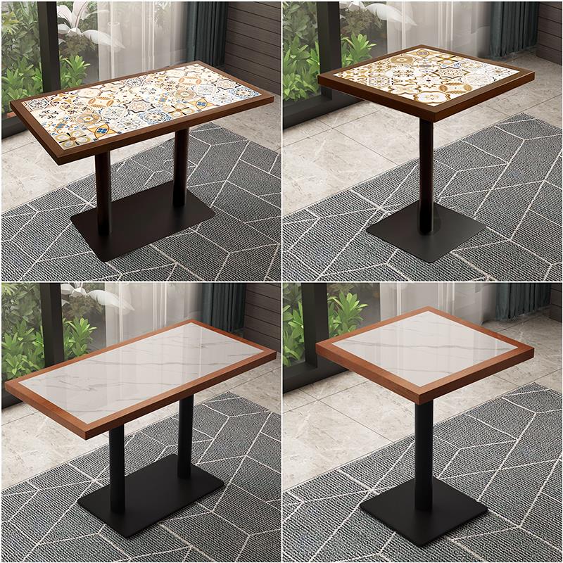 实木包边岩板餐桌主题餐厅烧烤小酒馆茶餐厅咖啡厅长方圆桌子商用