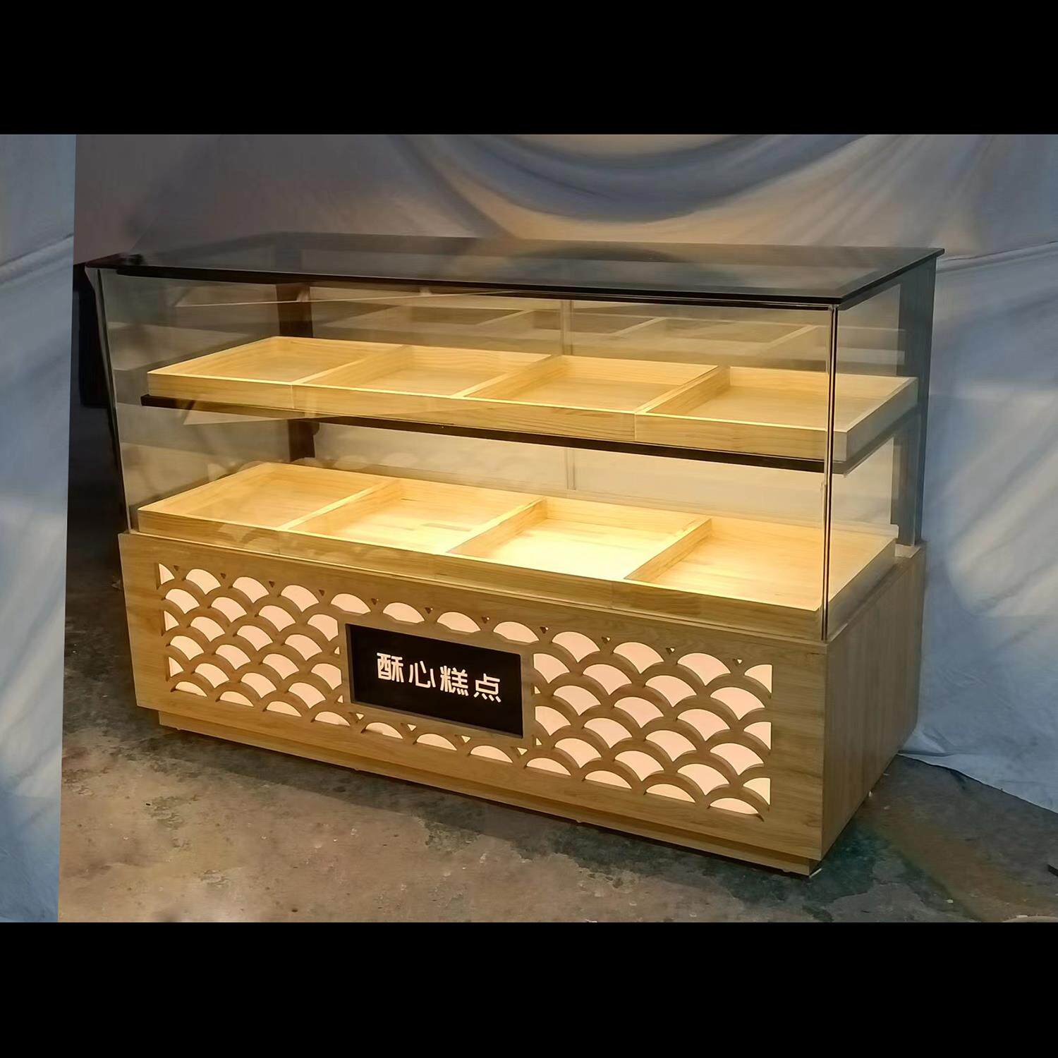 面包柜蛋糕柜边柜弧形饼干柜台宫廷点心桃酥柜玻璃烘培实木糕点柜