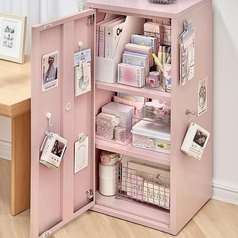 多巴胺书桌边铁皮抽屉式收纳柜储物柜学生书架本文具密码锁铁艺柜