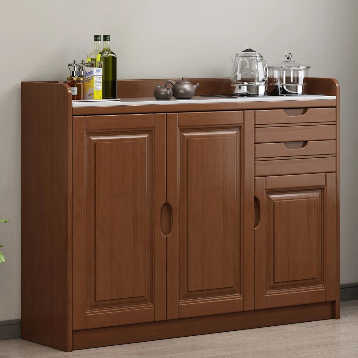 实木餐边柜带烧水壶办公室茶吧机柜酒柜碗盘柜靠墙矮柜置物架收纳