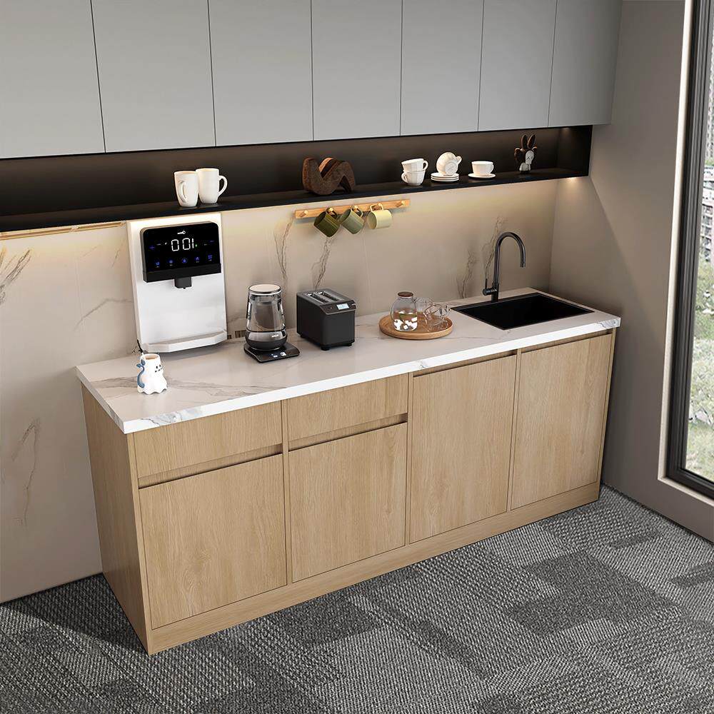 公司水吧台一体柜办公室靠墙茶水柜咖啡柜实木餐边柜洗手台切洗台