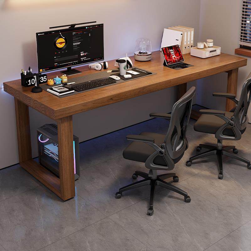 纯实木大板电脑桌台式卧室家用书桌大长办公桌工作台双人电竞桌子