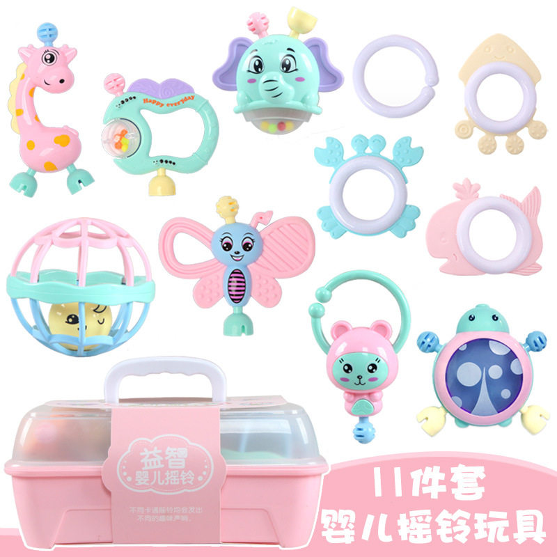 德国收纳盒新生儿可咬牙胶摇铃套装满月宝宝手摇铃6个月婴儿玩具
