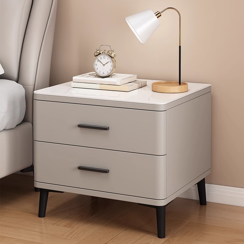 穗宝全实木烤漆岩板床头柜轻奢现代简约极简卧室高端床边柜烤漆工