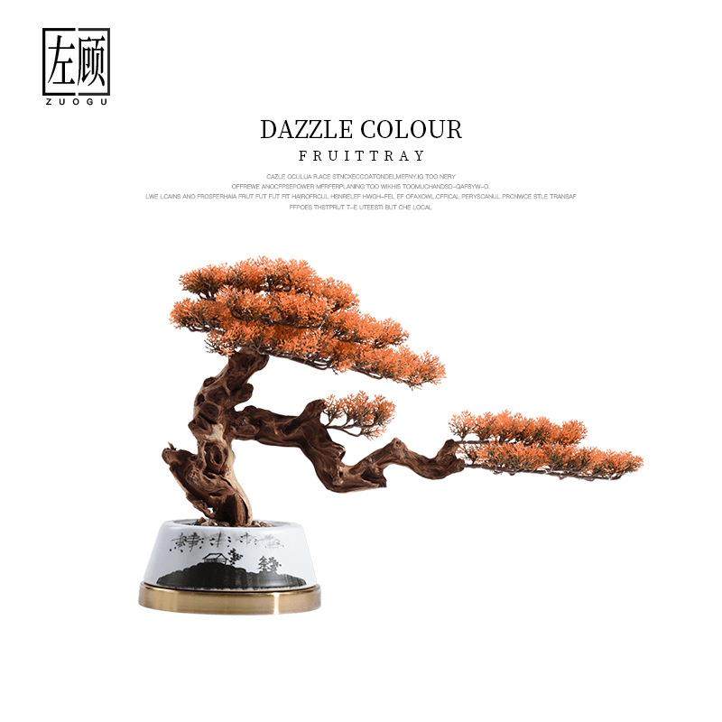 新中式售楼处酒店大堂楼梯口装置艺术装饰玄关红叶迎客松盆景摆件,家居饰品,装饰摆件,淘宝优惠券,粉丝福利购,淘宝优惠卷