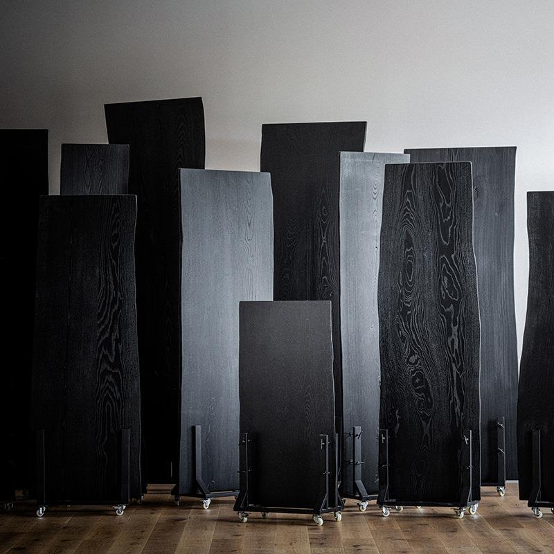 白蜡木自然边桌面黑色书桌原木侘寂风茶台餐桌碳化木大板桌