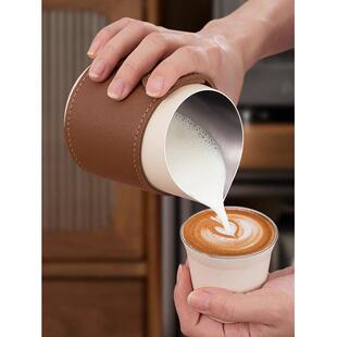 316不锈钢拉花大桶无柄专业咖啡拉花杯家用尖口斜口与规模皮革案