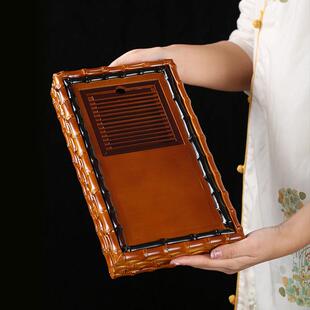 竹柒阁竹鞭湿泡茶盘托 托盘紫竹干泡台壶承储水竹子茶台茶海沥水