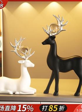 轻奢高档梅花鹿摆件家居客厅酒柜电视柜装饰品玄关桌面摆设礼物