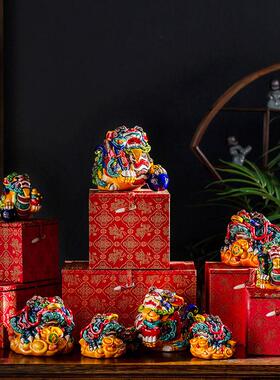 貔貅摆件手工陶瓷家居七彩玄关装饰品