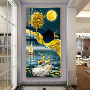 客厅沙发装饰画 画新款玄关高端招财福鹿镶钻入户对门轻奢高级感