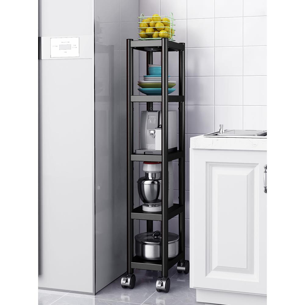 可移动不锈钢厨房置物架落地多层带轮烤箱微波炉架夹缝收纳置物架