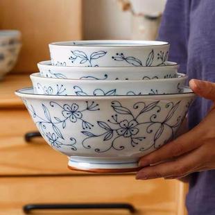 汤碗釉下彩加大瓷盘 日本进口光峰碗线唐草陶瓷饭碗盘家用餐具日式