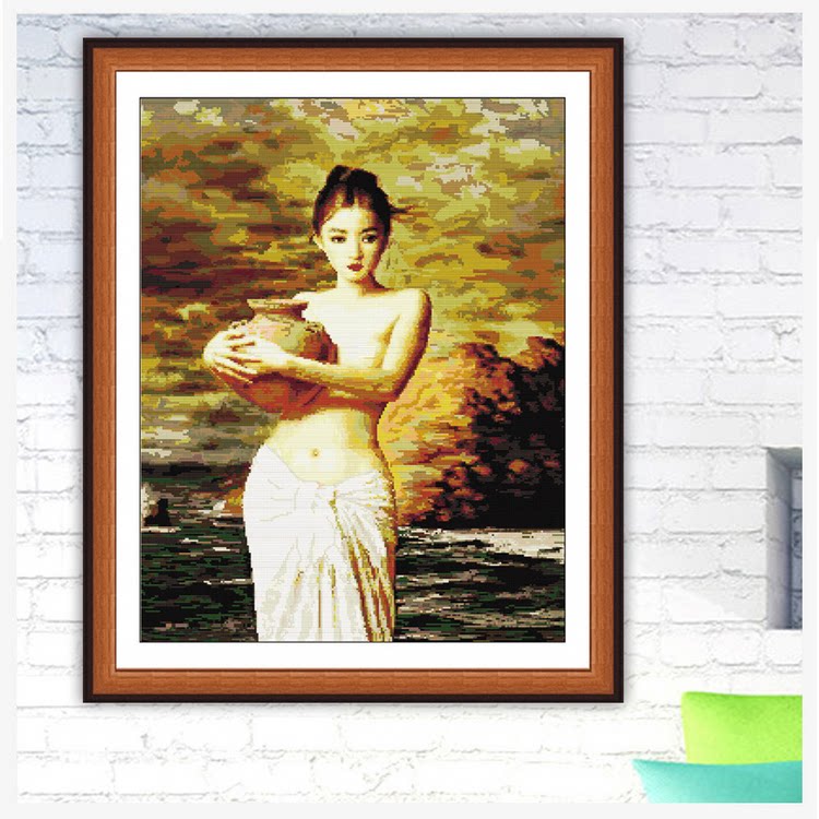 映美陶美人十字绣抱陶女醉美人少女美女油画世界名画《抱陶女》挂