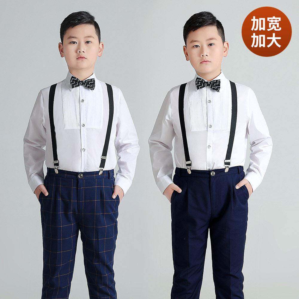 胖版童礼服帅气套装春夏款中大童加加大衬衫背带裤儿童演出服