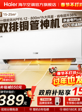 【双排铜管】海尔空调一级变频1匹1.5匹冷暖挂机净省电plus旗舰店
