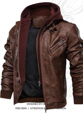 leather jacket men hoodies 男 military jacket pu皮衣男加厚新