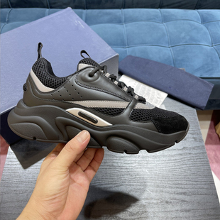 时尚情侣男女跑步运动鞋外贸促销真皮织物拼色休闲厚底B22老爹鞋