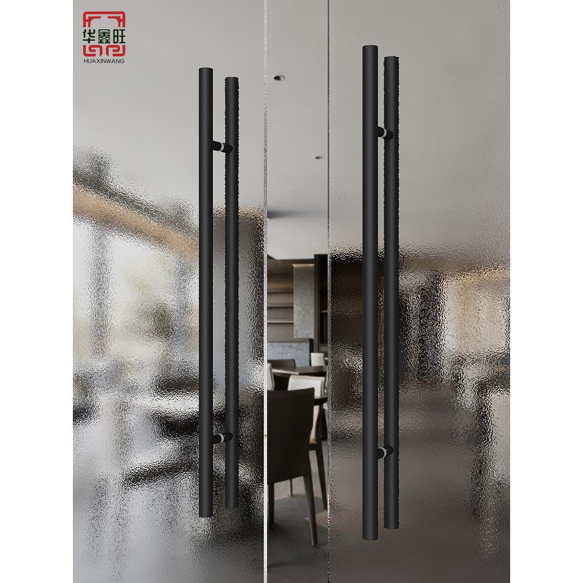 加厚不锈钢把手钢化玻璃大门拉手对装推拉办公室实木门把手银黑色