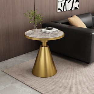 沙发边几轻奢圆形岩板客厅沙发边角几简约现代酒店阳台小圆桌茶几