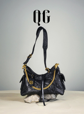 QG托特包女2025新款黑曜石头层牛皮腋下包大容量单肩斜挎包包女