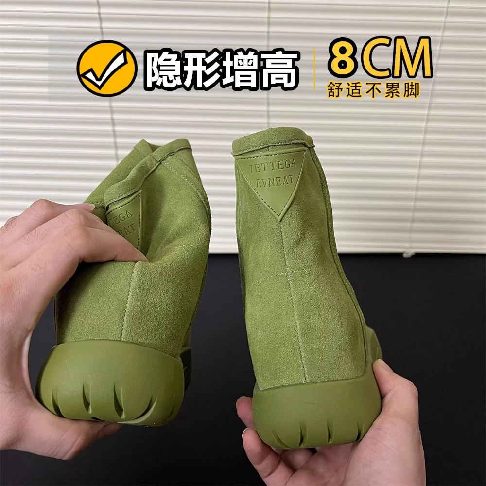 8cm内增高加绒加厚雪地靴女小个子真皮短靴皮毛一体厚底东北棉靴