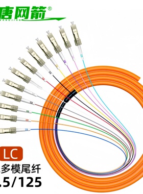 大唐网箭 12芯束状尾纤千兆多模光纤跳线束状尾纤50/125小方口LC/SC/FC/ST 62.5熔接线橙色OM2光纤线
