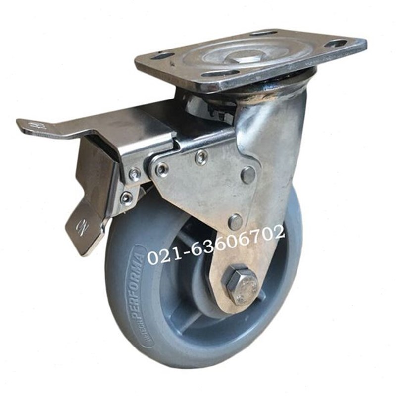6x2超重型304不锈钢脚轮静音万向轮带刹车防锈耐腐工业手推车轮子