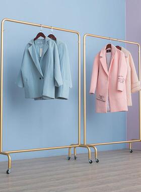 可移动黑色简约铁艺商场服装店衣架展示架货架落地陈列服装架带轮