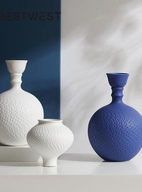 Best west 简约白色克莱因蓝陶瓷花瓶摆件家居样板间装饰品花器