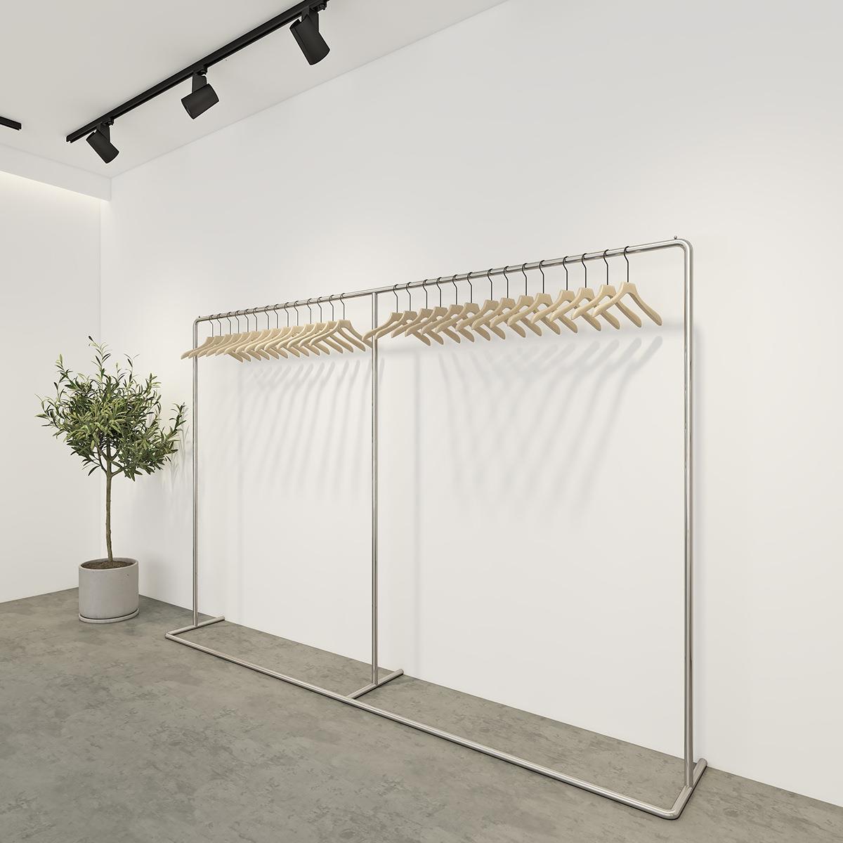 不锈钢服装展示架大尺寸落地式挂衣杆衣服架子简约女装陈列货架