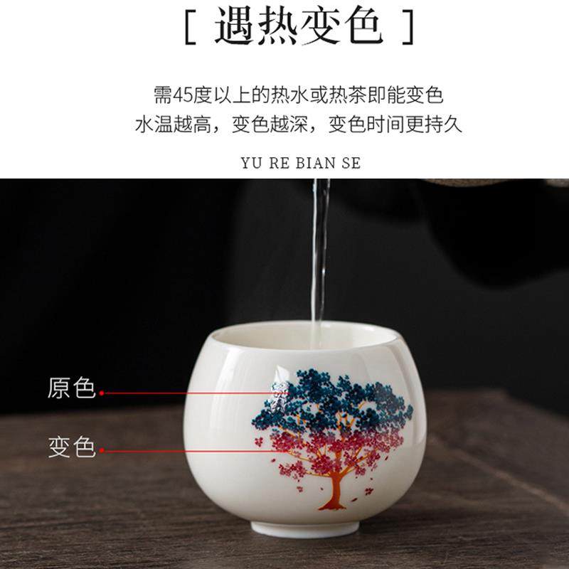 WBZ7羊脂玉变色茶杯遇水热感大号白瓷品茗杯陶瓷功夫茶主人杯茶盏