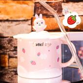 兔子陶瓷杯带盖带勺女可爱创意马克杯个性 水杯潮流办公室情侣咖啡