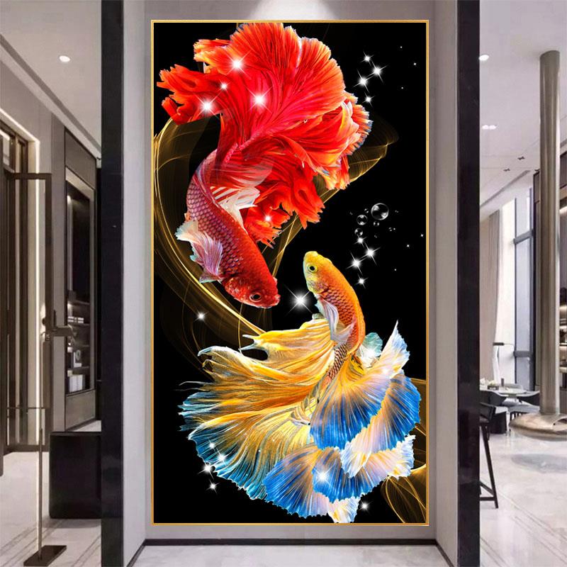 十字绣2024新款钻石画招财锦鲤5D满钻客厅玄关贴钻年年有余砖石绣