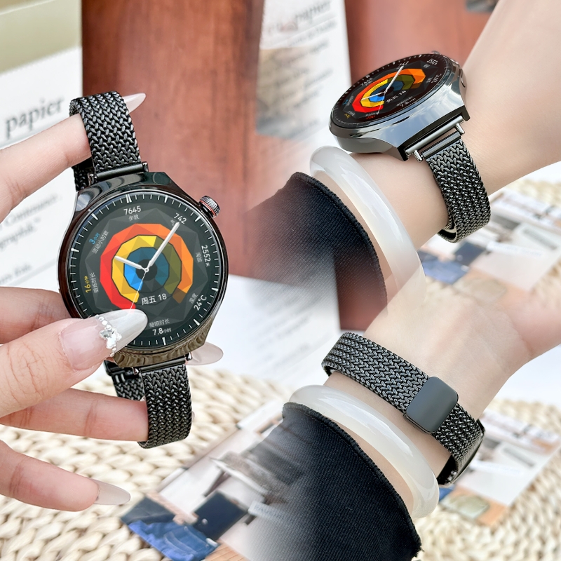 适用华为gt5pro表带女款磁吸扣gt4麦穗纹gt3金属替换链watch4pro手表腕带智能运动gt2男荣耀GS非原装陶瓷配件