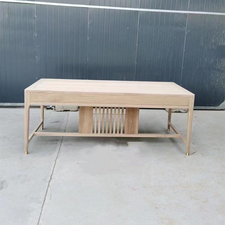 新中式茶桌椅组合白茬写字台书桌北榆木茶台办公室喝茶桌整装实木