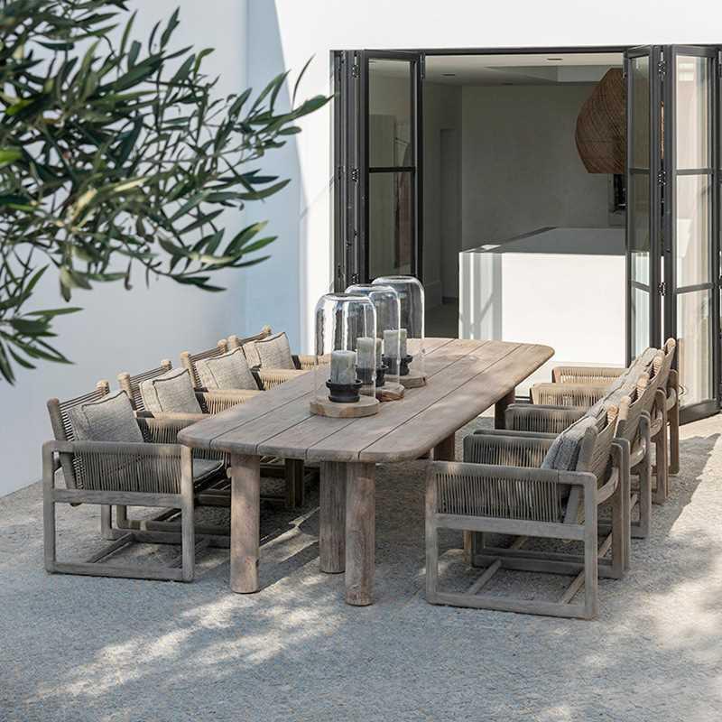 户外柚木桌椅花园露台旧木长桌休闲椅庭院别墅室外防腐木藤编桌椅