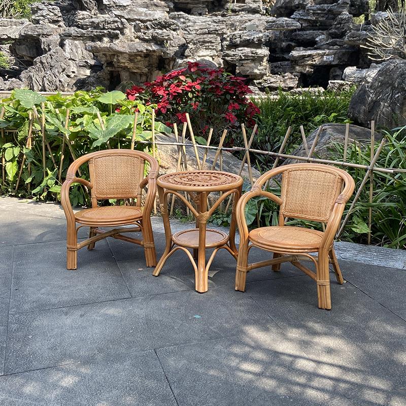 天然纯色系真藤椅三件套阳台小桌椅网红茶几藤编休闲庭院小圆桌椅