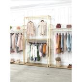 店铺货架 纳米金色双层高档卖衣服架子女装 服装 店衣架展示架落地式