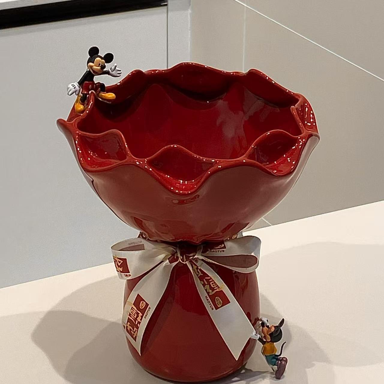 米奇花束花瓶陶瓷手捧花插花摆件高级感餐桌客厅装饰创意新年礼物