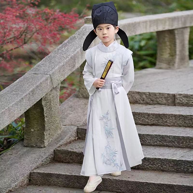 六一男童汉服春秋唐装李白服装圆领袍儿童古装书生国学古诗演出服