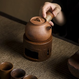 灰念老岩泥拇指侧把壶 家用室内陶瓷侧把壶炭火煮茶壶围炉煮茶