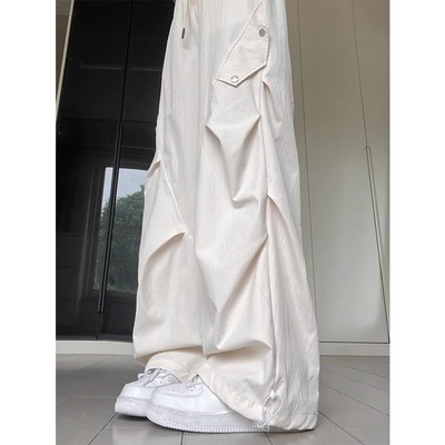 白色工装裤女款2025新款高腰宽松