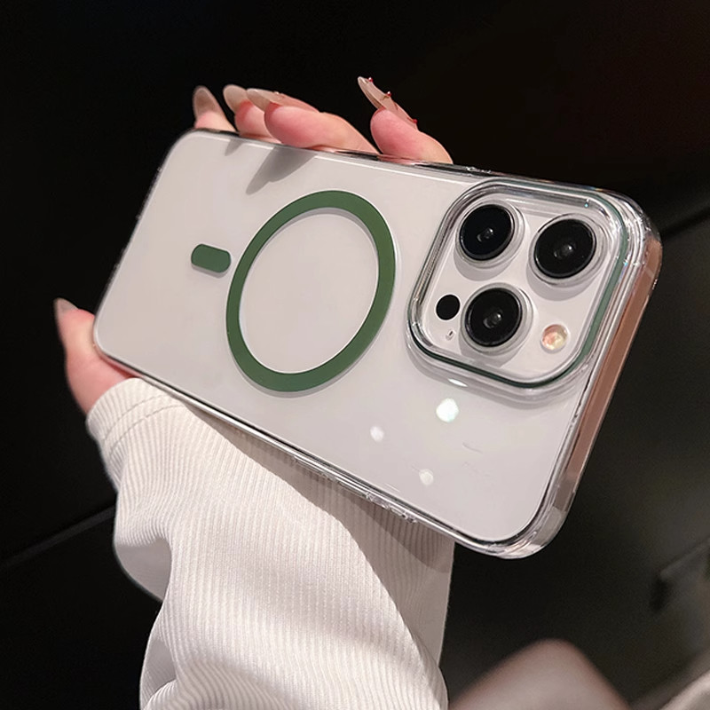 撞色透明磁吸手机壳适用苹果16promax全包大孔iPhone15plus超薄简约14/13高级感12pm男女款不发黄保护套个性